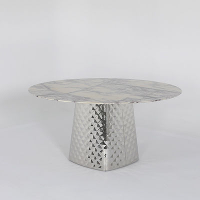 Shiny Silver Round Stainless Steel Dining Table Customized Marble Top Dining Table