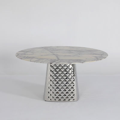 Shiny Silver Round Stainless Steel Dining Table Customized Marble Top Dining Table