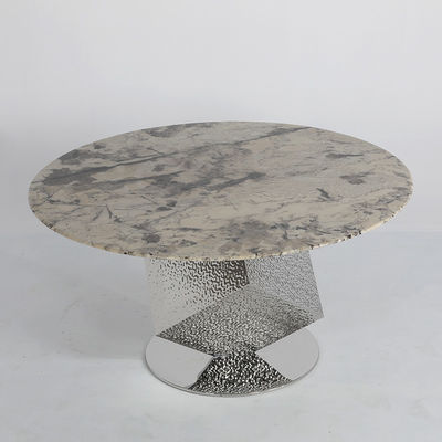 Customized Round Marble Table Dining Shiny Silver Wave Panel