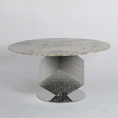 Customized Round Marble Table Dining Shiny Silver Wave Panel
