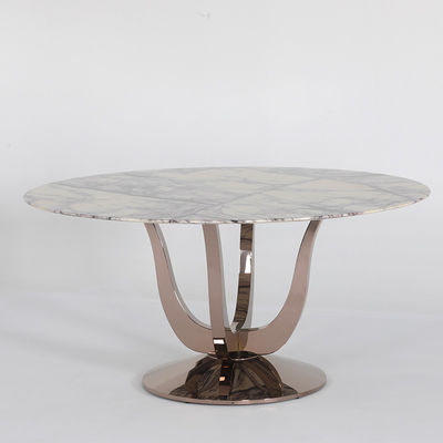 Shiny Marble Top Pedestal Table Rose Gold Base Round Table Marble Top