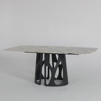 Iron Base Rectangle Dining Table Black Coating Marble Dining Room Sets
