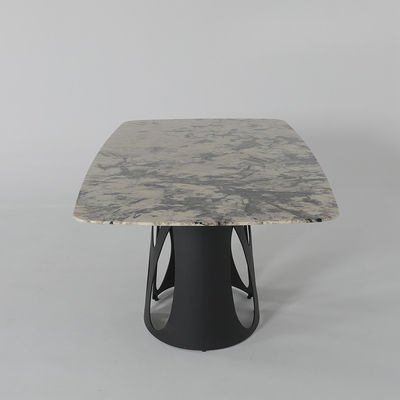 Iron Base Rectangle Dining Table Black Coating Marble Dining Room Sets