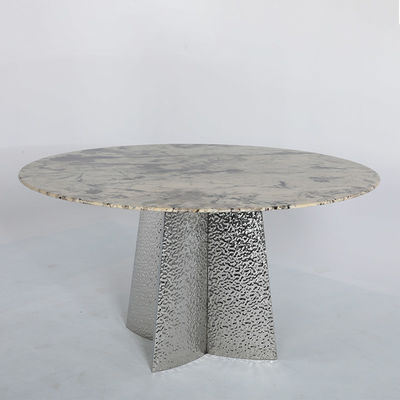 Stainless Steel Marble Dining Table 6 Seater Marble Look Dining Table