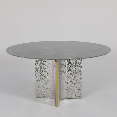 Round Marble Top Dining Table Set 6 Seater Brushed Gold Color