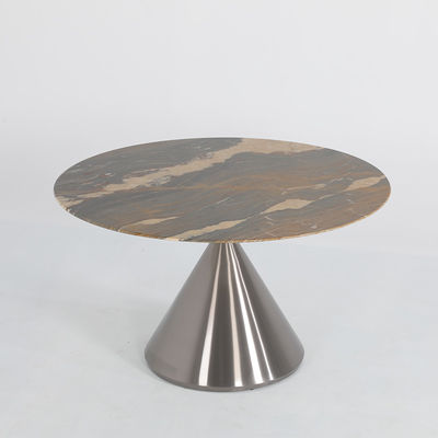 Matte Brown Gold Base Marble Dining Table With Stainless Steel Legs