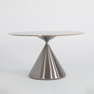Matte Brown Gold Base Marble Dining Table With Stainless Steel Legs