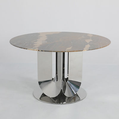 Sleek Steel Marble Top Dining Table With Gold Legs Dia 1500*750mm