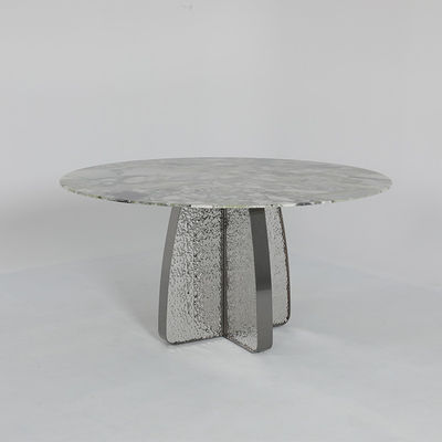 Matte Grey Marble And Metal Dining Table Satin Finish Customized