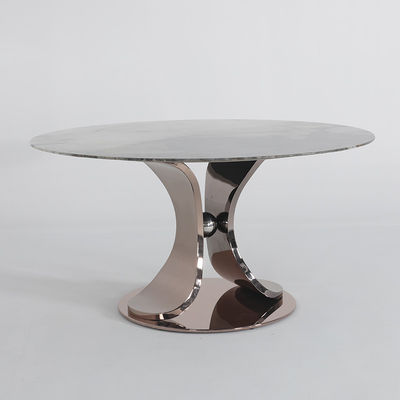 Rose Gold Base Marble Top Table With Metal Legs For Dining Room