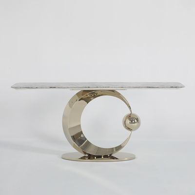 Stainless Steel Console Table Wall Table With Shiny Bright Natural Marble Top Metal Base Living Room Use