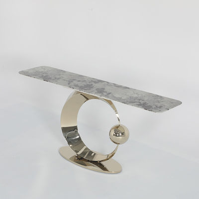 Stainless Steel Console Table Wall Table With Shiny Bright Natural Marble Top Metal Base Living Room Use