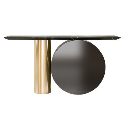 Stainless Steel Console Table Wall Table With Brushed Gold Natural Marble Top Metal Base Living Room Use