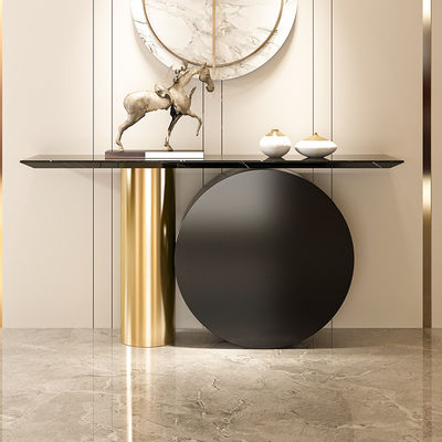 Stainless Steel Console Table Wall Table With Brushed Gold Natural Marble Top Metal Base Living Room Use