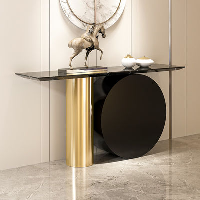 Stainless Steel Console Table Wall Table With Brushed Gold Natural Marble Top Metal Base Living Room Use