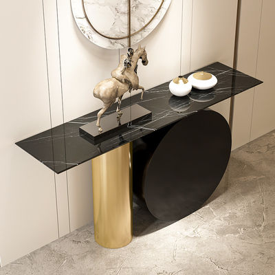 Stainless Steel Console Table Wall Table With Brushed Gold Natural Marble Top Metal Base Living Room Use