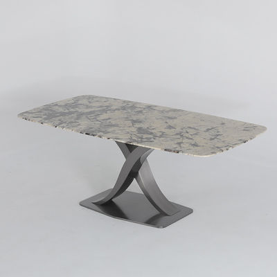 Iron Base Rectangle Dining Table Marble And Stainless Steel Dining Table
