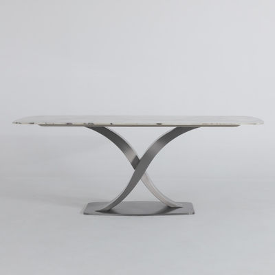 Iron Base Rectangle Dining Table Marble And Stainless Steel Dining Table