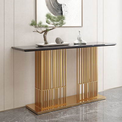 Rectangle Stainless Steel Console Table Wall Table With Brushed Gold Metal Base Hotel Villa And Living Room Use