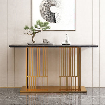 Rectangle Stainless Steel Console Table Wall Table With Brushed Gold Metal Base Hotel Villa And Living Room Use