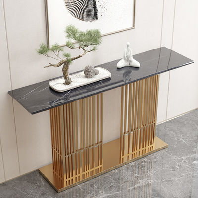 Rectangle Stainless Steel Console Table Wall Table With Brushed Gold Metal Base Hotel Villa And Living Room Use