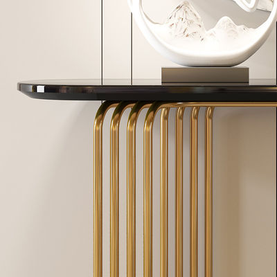 Rectangle Stainless Steel Console Table Wall Table With Brushed Gold Metal Base Hotel Villa And Living Room Use