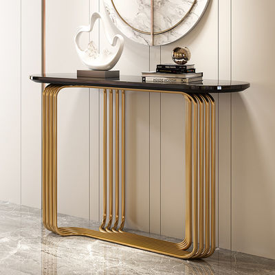 Rectangle Stainless Steel Console Table Wall Table With Brushed Gold Metal Base Hotel Villa And Living Room Use