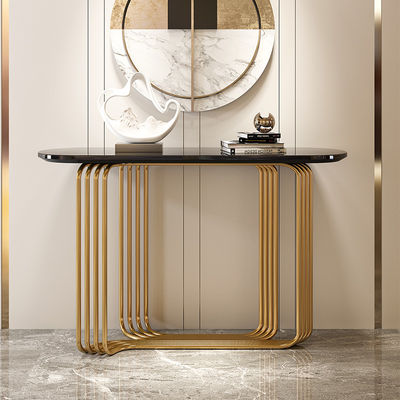 Rectangle Stainless Steel Console Table Wall Table With Brushed Gold Metal Base Hotel Villa And Living Room Use