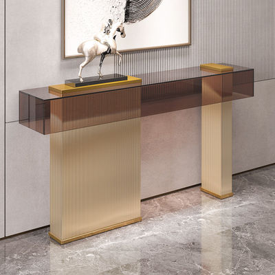 Rectangle Stainless Steel Entrance Table Wall Table Brushed Gold Metal Base Acrylic Top Hotel Villa And Living Room Use