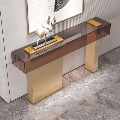Rectangle Stainless Steel Entrance Table Wall Table Brushed Gold Metal Base Acrylic Top Hotel Villa And Living Room Use