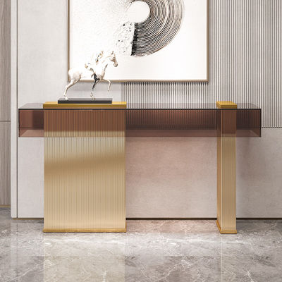 Rectangle Stainless Steel Entrance Table Wall Table Brushed Gold Metal Base Acrylic Top Hotel Villa And Living Room Use