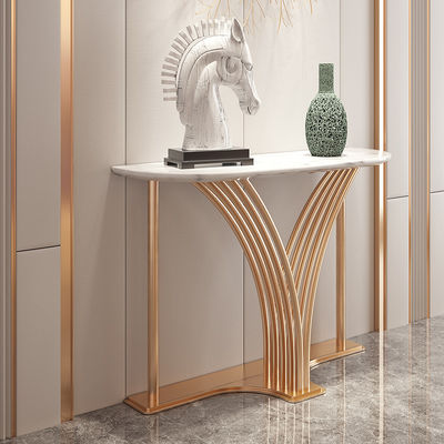 Stainless Steel Entrance Table Wall Table Titanium Gold Metal Base Natural Marble Top Hotel Villa And Living Room Use