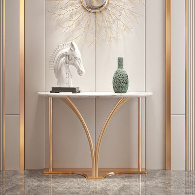 Stainless Steel Entrance Table Wall Table Titanium Gold Metal Base Natural Marble Top Hotel Villa And Living Room Use
