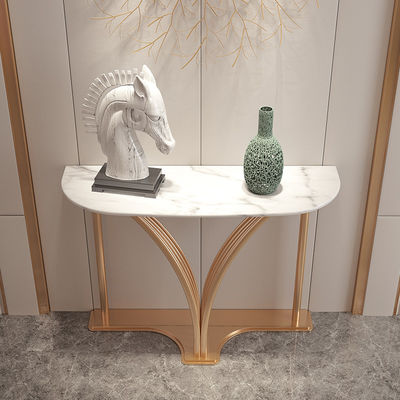 Stainless Steel Entrance Table Wall Table Titanium Gold Metal Base Natural Marble Top Hotel Villa And Living Room Use