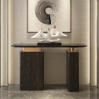 Walnut Veneer Black Console Table With Marble Top Living Room Furniture