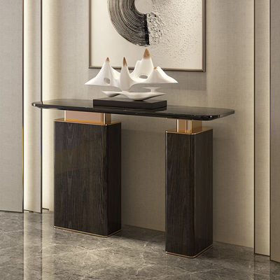 Walnut Veneer Black Console Table With Marble Top Living Room Furniture
