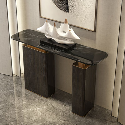 Walnut Veneer Black Console Table With Marble Top Living Room Furniture