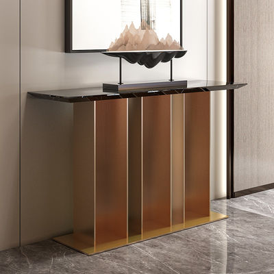 Brass Gold Real Marble Console Table With Metal Base For Hotel Use