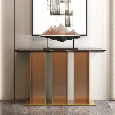 Brass Gold Real Marble Console Table With Metal Base For Hotel Use