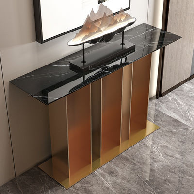 Brass Gold Real Marble Console Table With Metal Base For Hotel Use