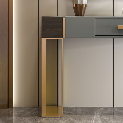 Wooden Console Table With Marble Top And Drawers Brass Gold
