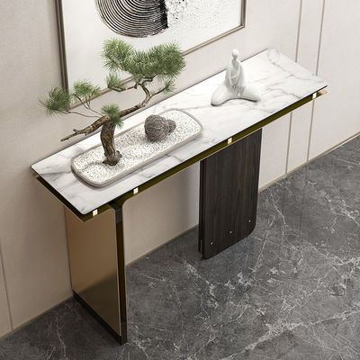 White Small Marble Console Table Oak Mixed Stainless Steel Console Table