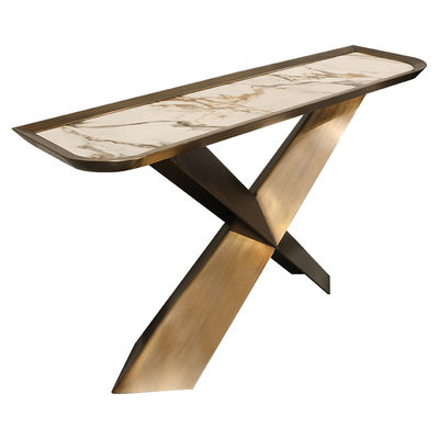 Wall Brass Gold And Marble Console Table With Stainless Steel Base