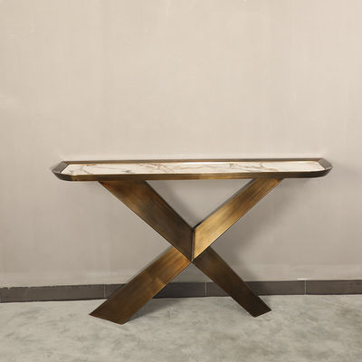 Wall Brass Gold And Marble Console Table With Stainless Steel Base