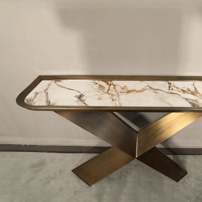 Wall Brass Gold And Marble Console Table With Stainless Steel Base