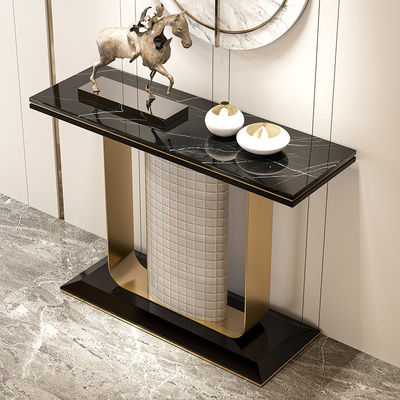 Wooden Base Black Marble Console Table Satin Finish Narrow Marble Console Table
