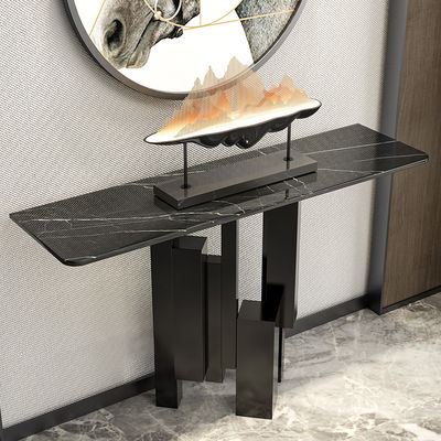 Bronze Black And Marble Console Table Stainless Steel and Walnut
