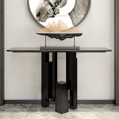 Bronze Black And Marble Console Table Stainless Steel and Walnut