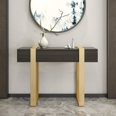 Oak Black Marble Top Console Table With Two Drawers Satin Finish