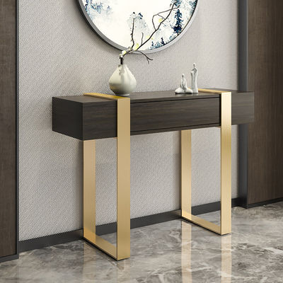 Oak Black Marble Top Console Table With Two Drawers Satin Finish